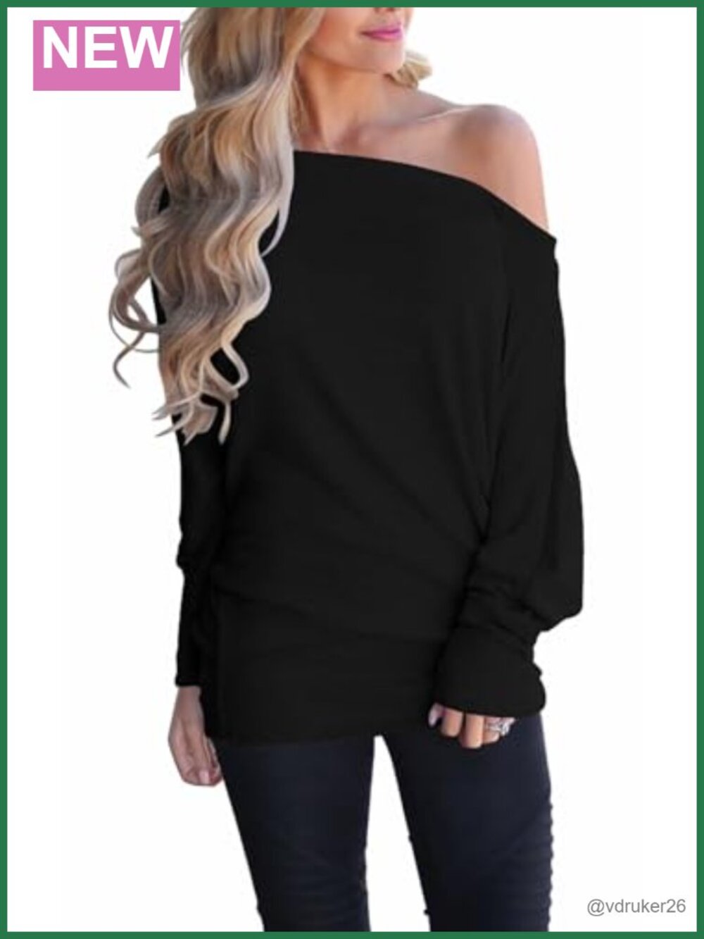 Women's Off Shoulder Batwing Long Sleeve Oversized Knit Tunic Sweater